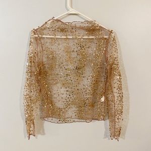 Gold Sparkle Mesh Long Sleeve Top